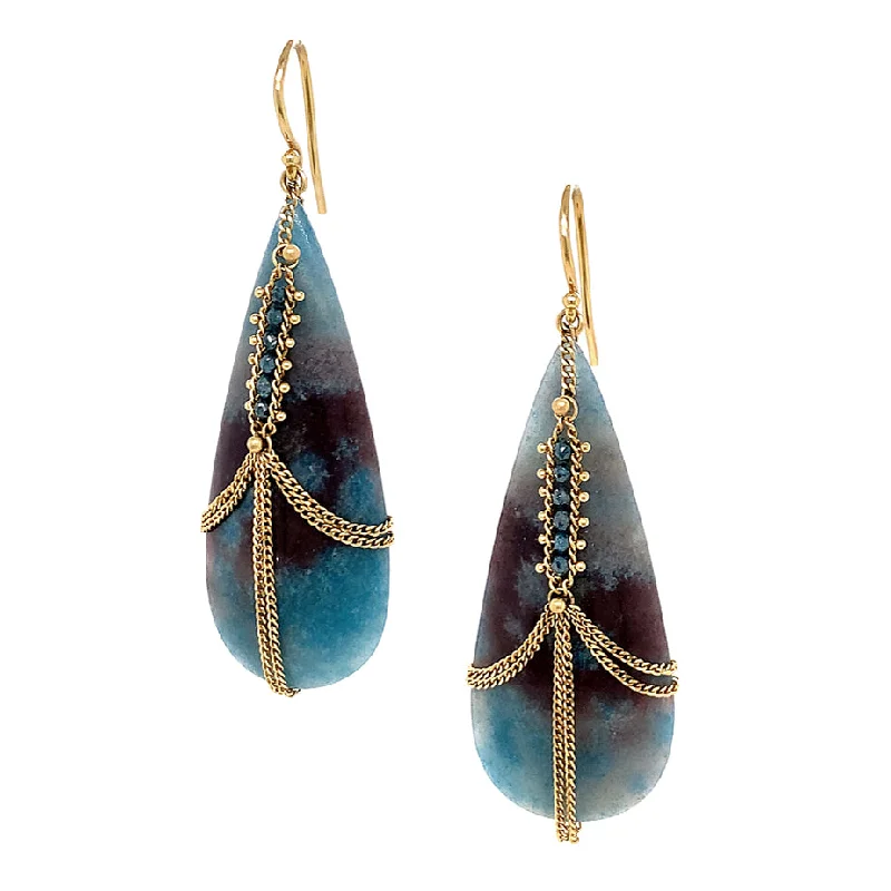 One-of-a-Kind Lazurite, Dumortiorite, & Blue Diamond Draped Earrings - "Carina"