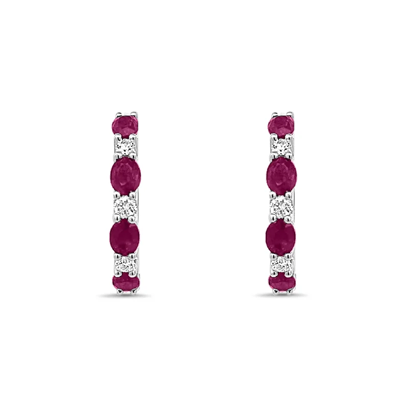 Oval Ruby and Round Diamond Hoops