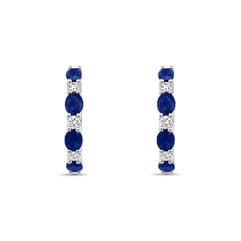 Oval Sapphire and Round Diamond Hoops