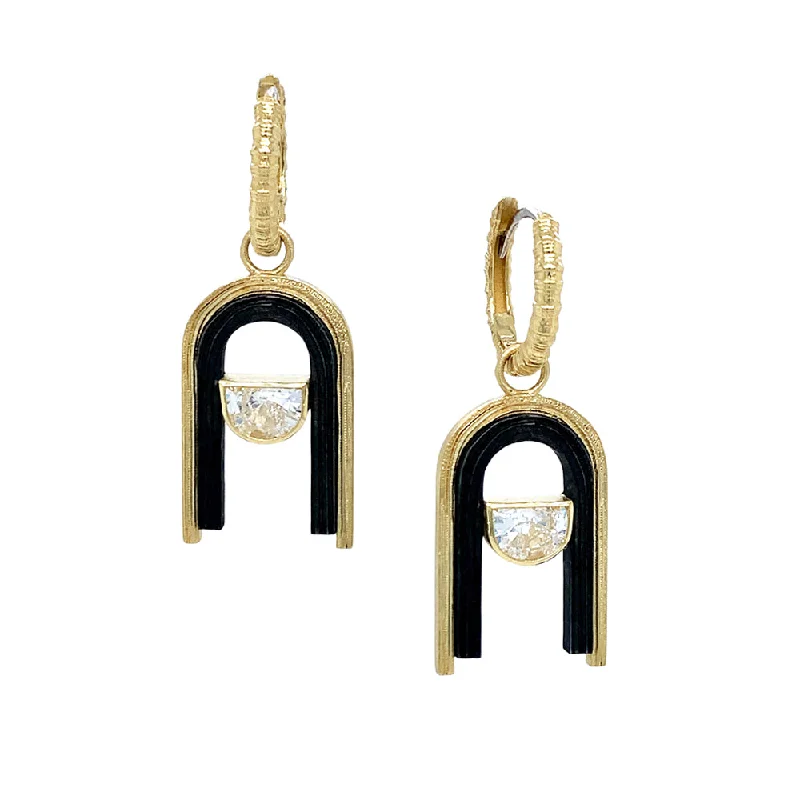 Oxidized Cobalt Chrome and Gold Diamond Earrings