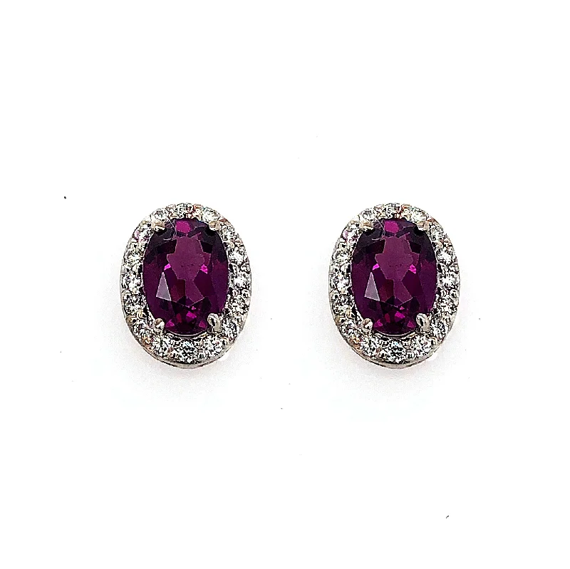 Pruple Garnet Halo Earrings