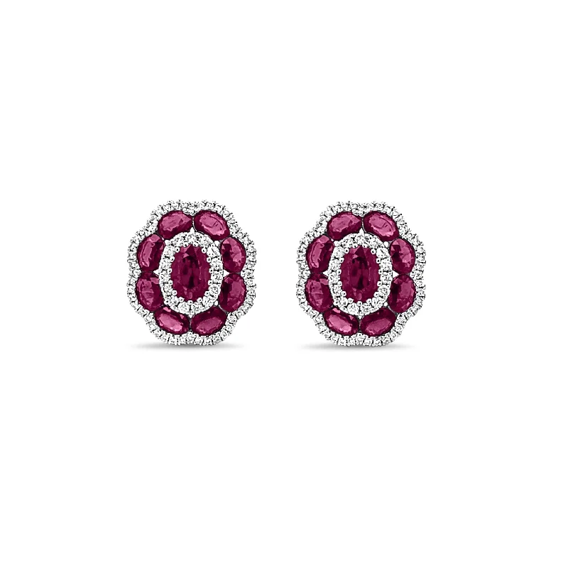 Ruby and Diamond Flower Earring