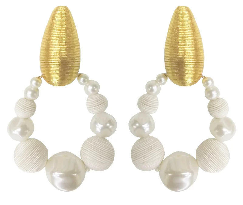 Silk Pearl Teardrop Hoop Gold