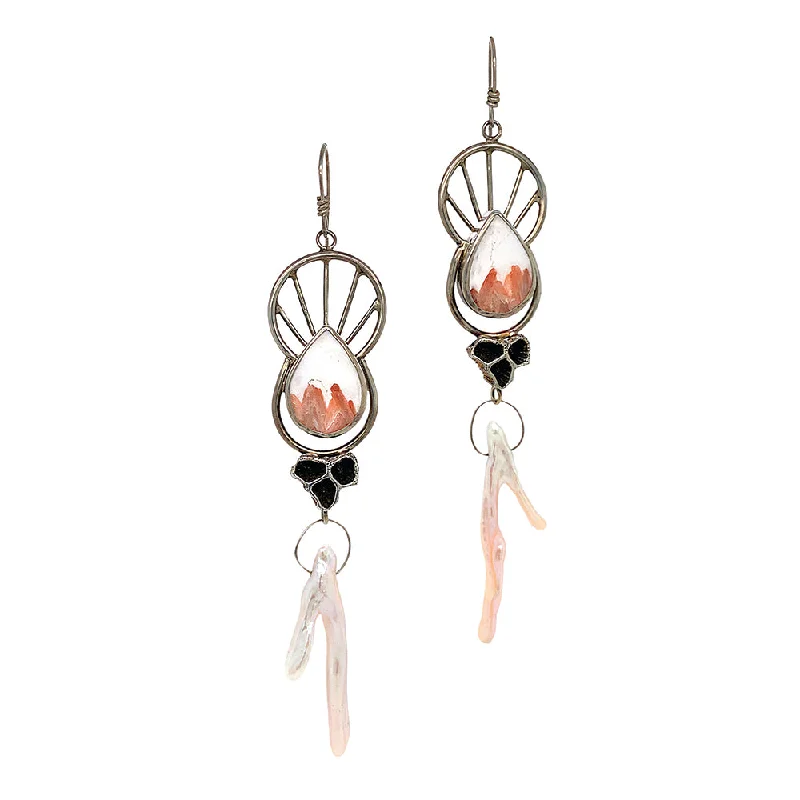 Sterling Silver, Scolecite, & Freshwater Keshi Pearl Earrings - "Mermaid Dunes"