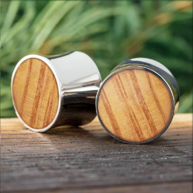 Whiskey Barrel Oak Wood Ear Gauges, Titanium Plugs