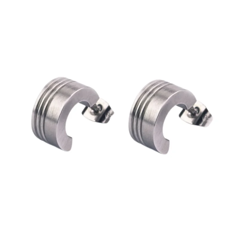 Wide Stainless Steel Earrings "Semi-Curve Studs With Grooves"