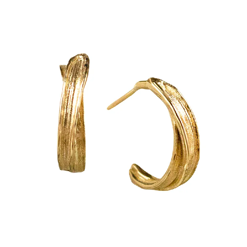 Yellow Gold Hoops - "Gleam Brush Stroke"