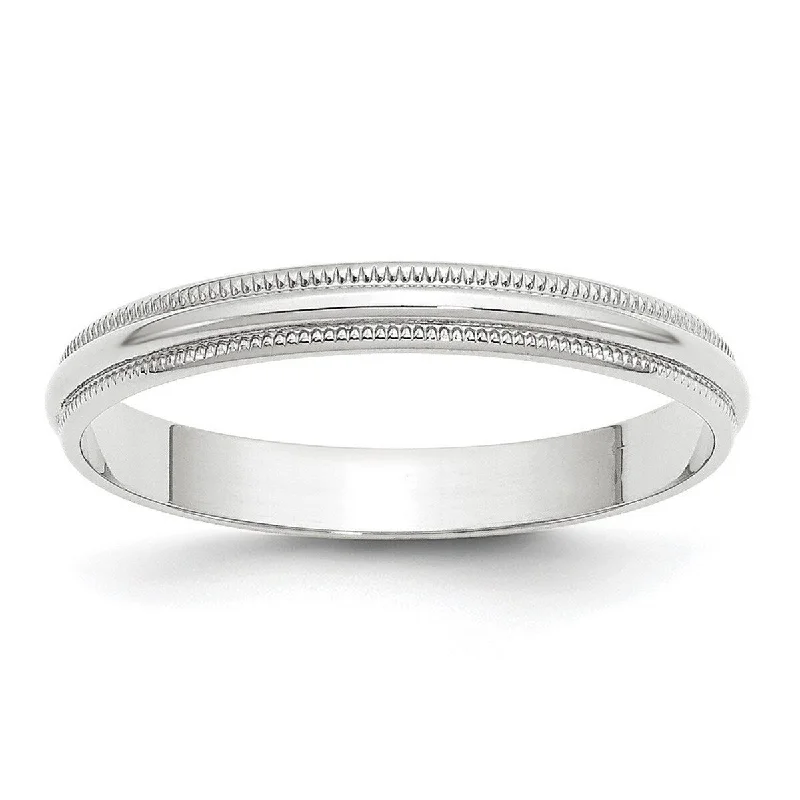 Curata 10k White Gold Unisex 3 mm Milgrain Half-Round Light Wedding Band (sizes 4-14)