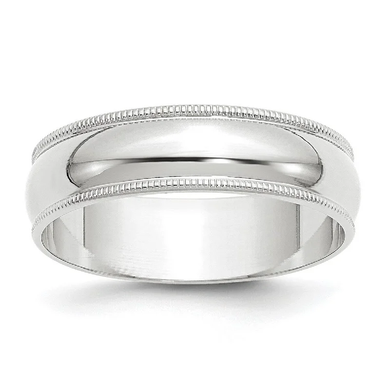 Curata 10k White Gold Unisex 6 mm Milgrain Half-Round Light Wedding Band (sizes 4-14)