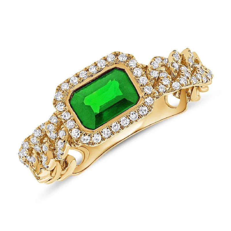 Joelle Emerald & Diamond Link Ring 14K Yellow Gold