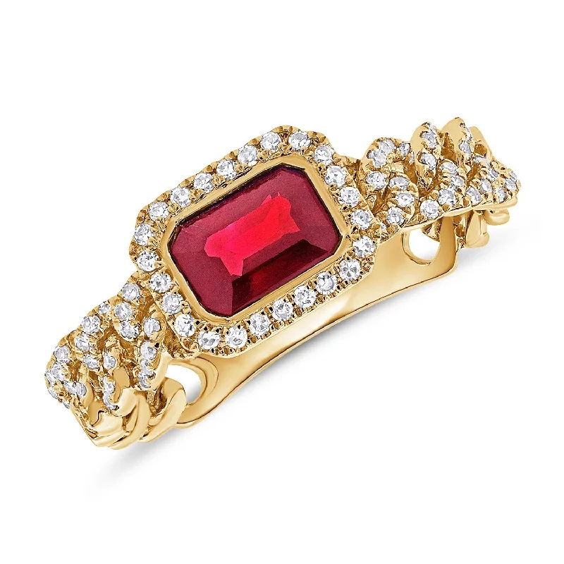 Joelle Ruby & Diamond Link Ring 14K Yellow Gold