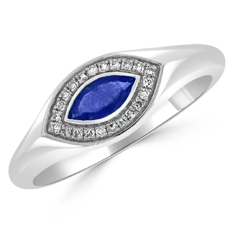 Joelle Sapphire Marquis & Diamond Band Ring 14K White Gold