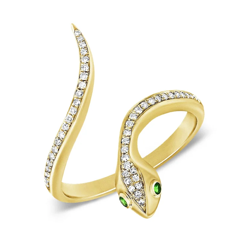 Joelle Snake Ring Diamond & Tsavorite 14K Gold Ring