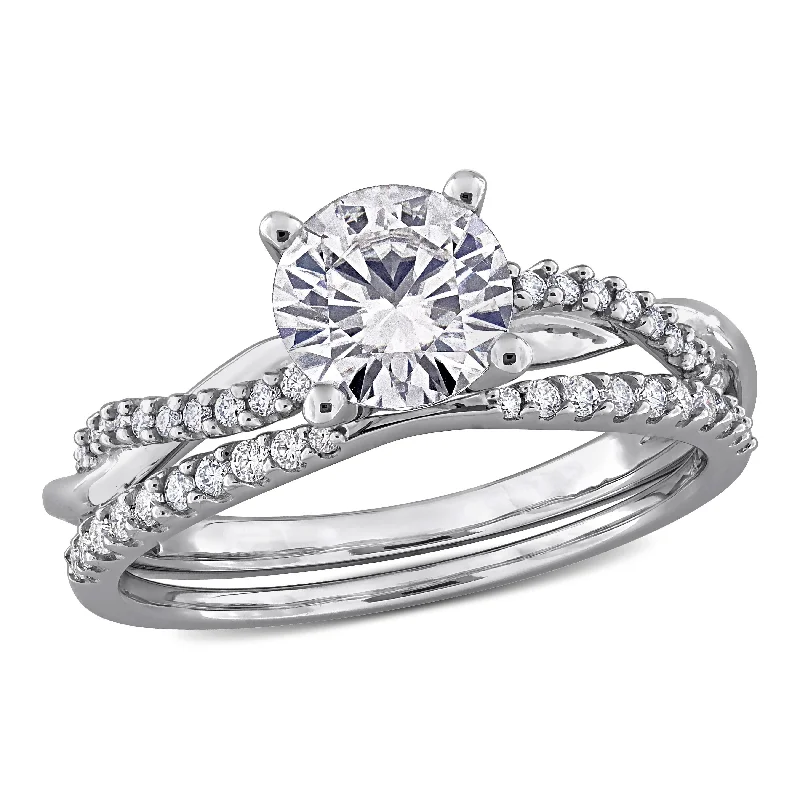 Miadora 1 1/2ct DEW Created Moissanite Crossover Engagement Ring in 10k White Gold