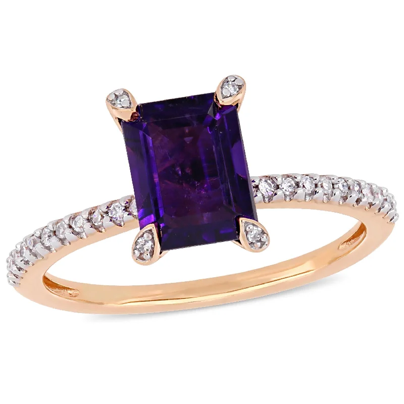 Miadora 1 1/2ct TGW African Amethyst and 1/10ct TW Diamond Ring in 10k Rose Gold