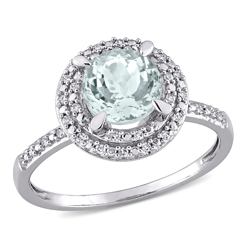 Miadora 1 1/7ct TGW Aquamarine and 1/10ct TW Diamond Halo Engagement Ring in 10k White Gold