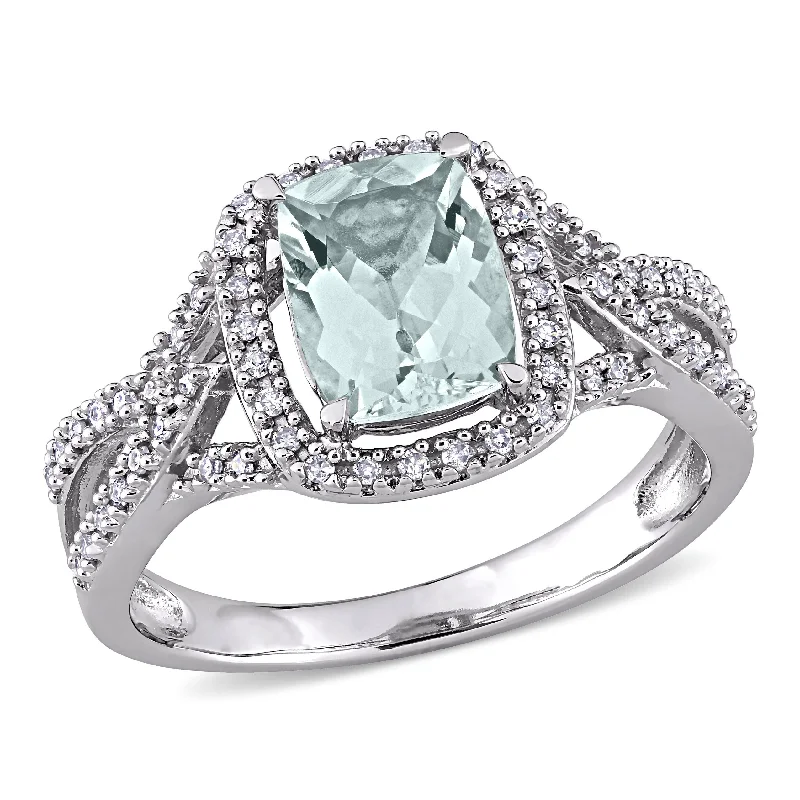 Miadora 1 1/8ct TGW Cushion Aquamarine and 1/6ct TW Diamond Infinity Halo Ring in 10k White Gold