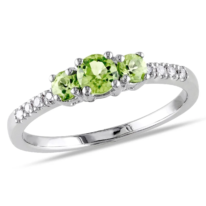 Miadora 1/2ct TGW Peridot 3-Stone Ring with Diamond Accents in 10k White Gold