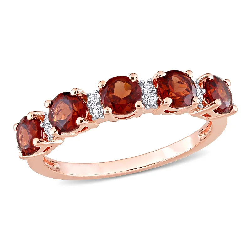 Miadora 1 3/5ct TGW Garnet and White Topaz Semi Eternity Ring in Rose Silver