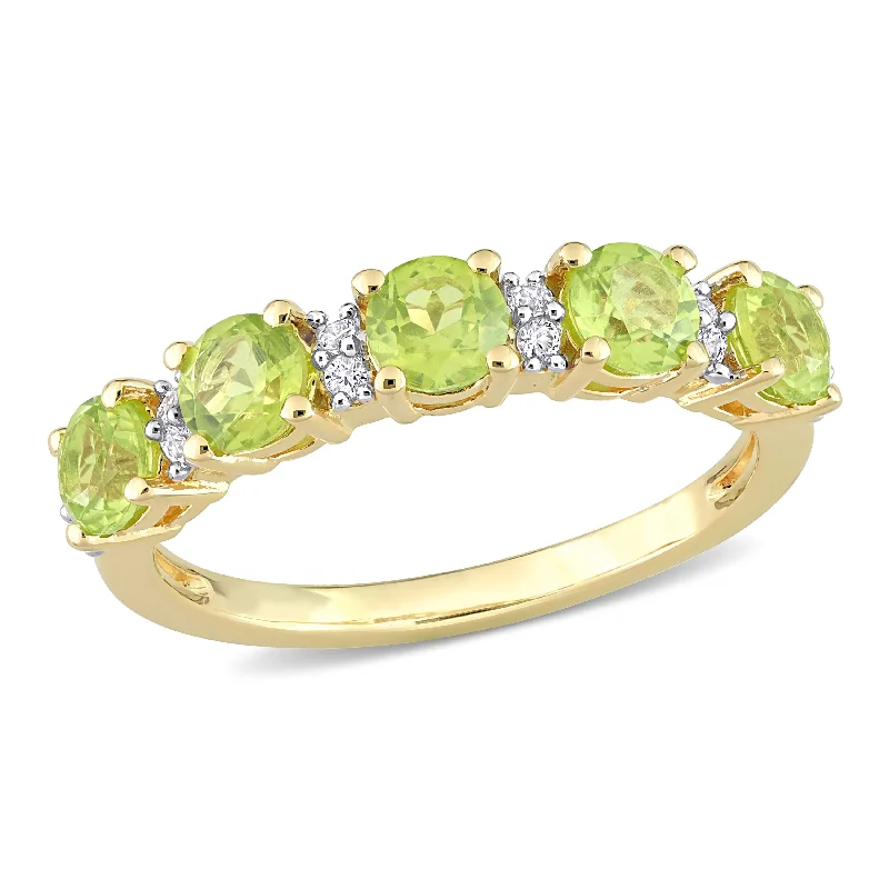 Miadora 1 3/5ct TGW Peridot and White Sapphire Semi Eternity Ring in Yellow Silver