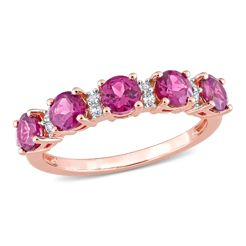 Miadora 1 3/5ct TGW Rhodolite and White Topaz Semi Eternity Ring in Rose Silver