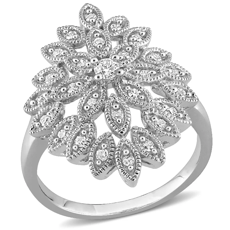 Miadora 1/3ct TDW Diamond Clustered Bold Floral Ring in Sterling Silver