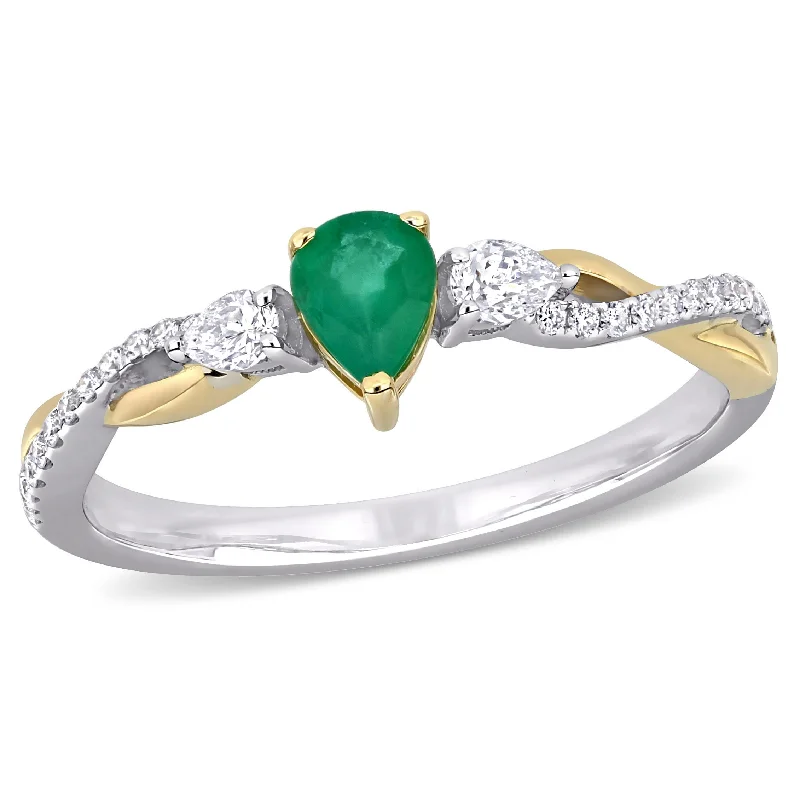 Miadora 1/3ct TGW Emerald and 1/5ct TDW Diamond Promise Ring in 14k Two-Tone White and Yellow Gold