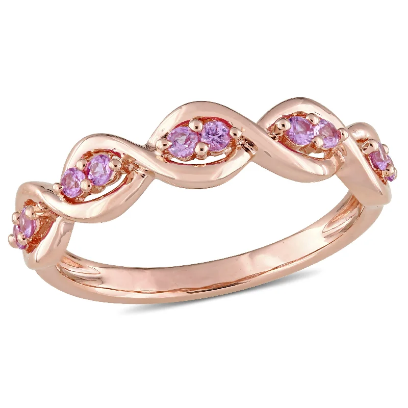 Miadora 1/3ct TGW Pink Sapphire Semi-Eternity Infinity Anniversary Ring in 14k Rose Gold