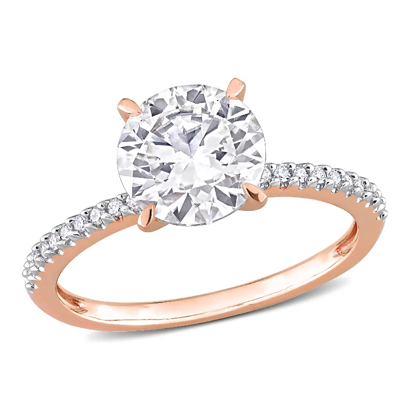 Miadora 1 4/5ct DEW Created Moissanite and 1/10ct TDW Diamond Engagement Ring in 14k Rose Gold