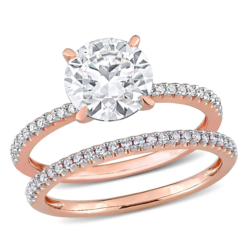 Miadora 1 4/5ct DEW Created Moissanite and 1/4ct TW Diamond Bridal Set in 14k Rose Gold