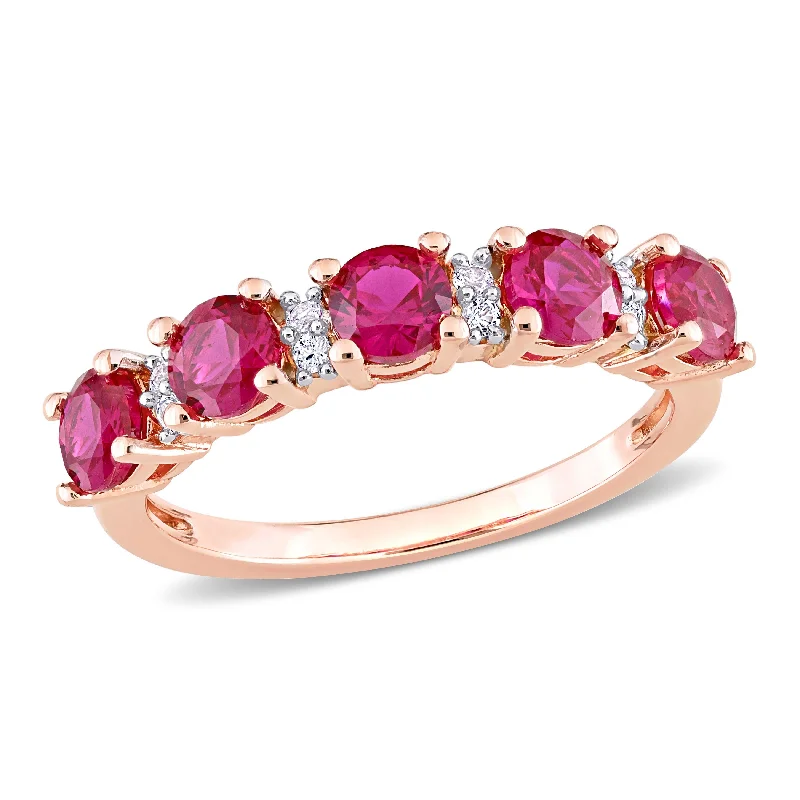 Miadora 1 5/8ct TGW Created Ruby and Created White Sapphire Semi Eternity Ring in Rose Silver