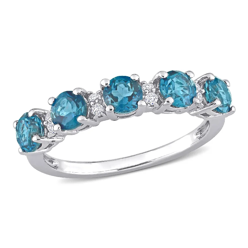 Miadora 1 5/8ct TGW London Blue Topaz and White Topaz Semi Eternity Ring in Sterling Silver