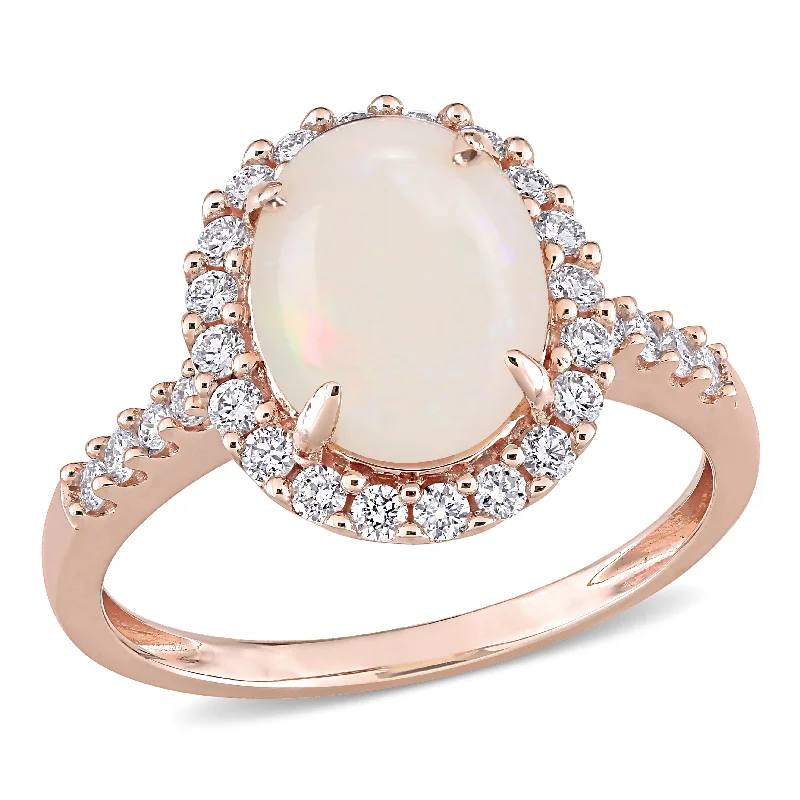 Miadora 1 5/8ct TGW Opal and 2/5ct TW Diamond Halo Ring in 14k Rose Gold