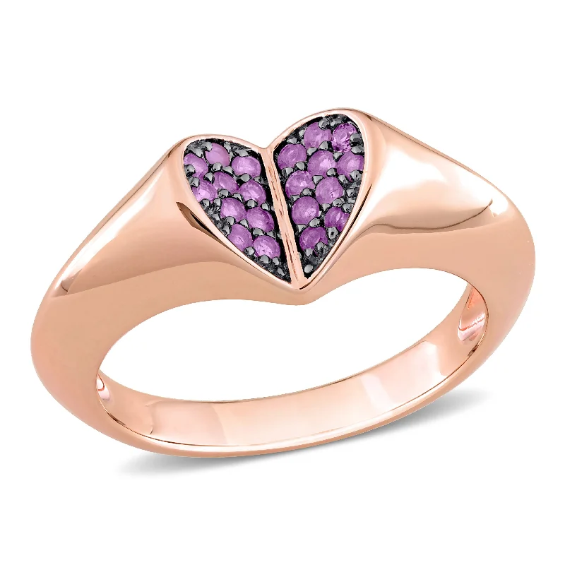 Miadora 1/5ct TGW Amethyst Heart Ring in Rose Silver