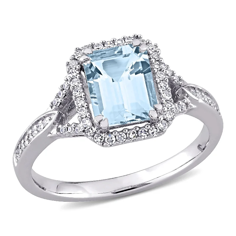 Miadora 1 7/8ct TGW Octagon Shape Aquamarine and 1/5ct TGW Diamond Ring in 14k White Gold