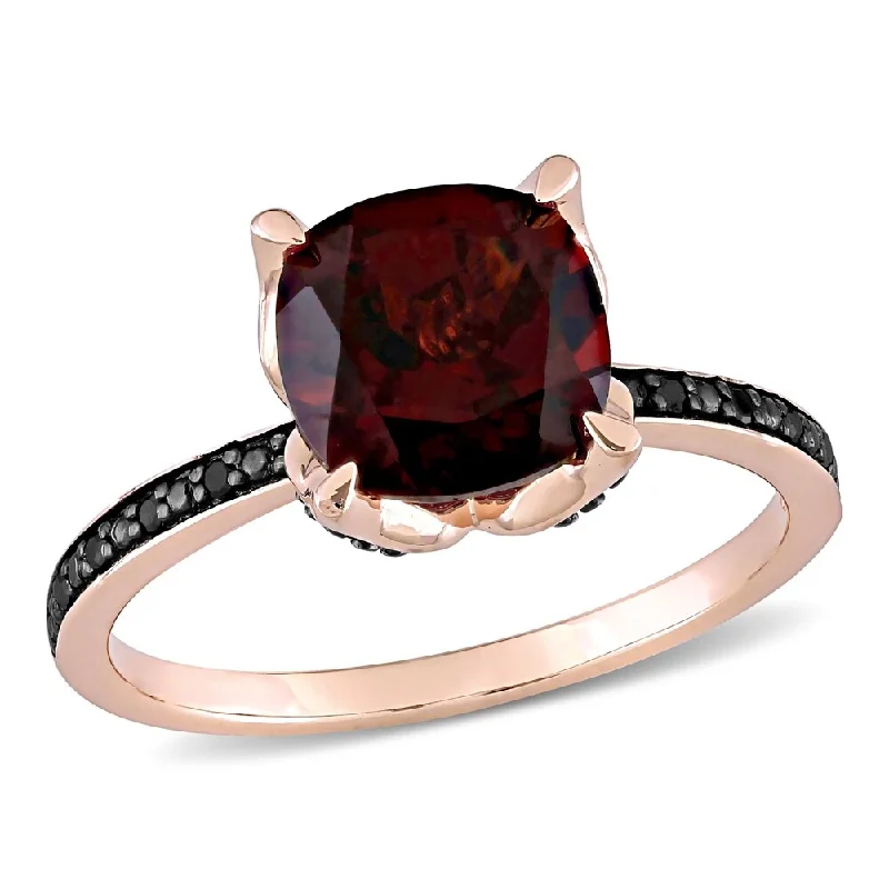 Miadora 10k Rose Gold Cushion-Cut Garnet and Black Diamond Ring