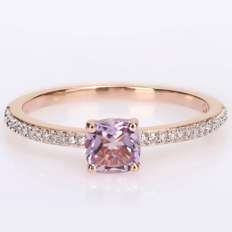 Miadora 10k Rose Gold Cushion-cut Rose de France and 1/10ct TDW Diamond Birthstone Ring