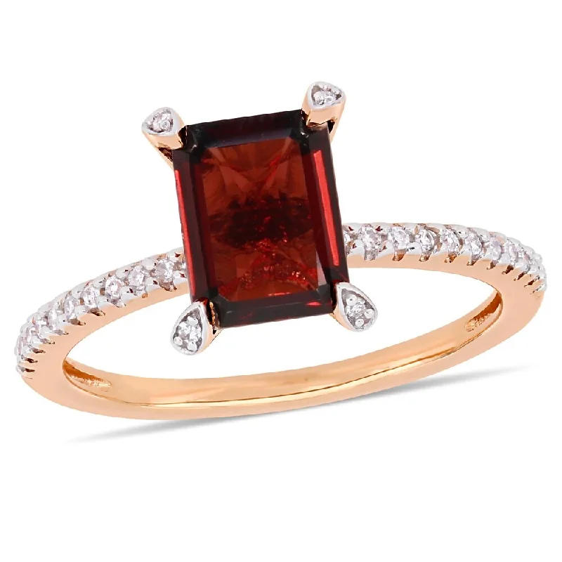 Miadora 10k Rose Gold Octagon-Cut Garnet and 1/10ct TDW Diamond Solitaire Ring