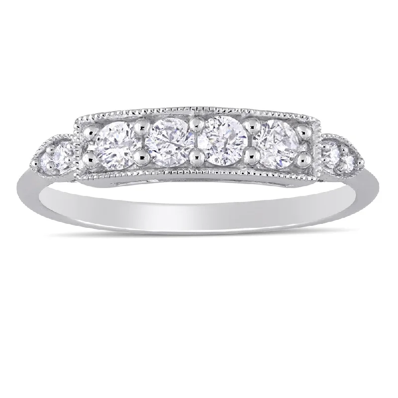 Miadora 10k White Gold 1/3ct TDW Diamond Milgrain Detail Bar Anniversary Ring