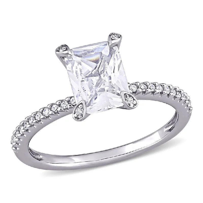 Miadora 10k White Gold Octagon-Cut Created White Sapphire and 1/10ct TDW Diamond Engagement Ring