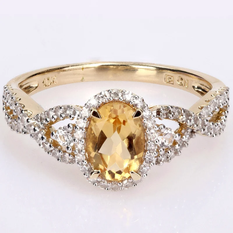 Miadora 10k Yellow Gold Citrine, White Sapphire and 1/3ct TDW Diamond Halo Infinity Ring