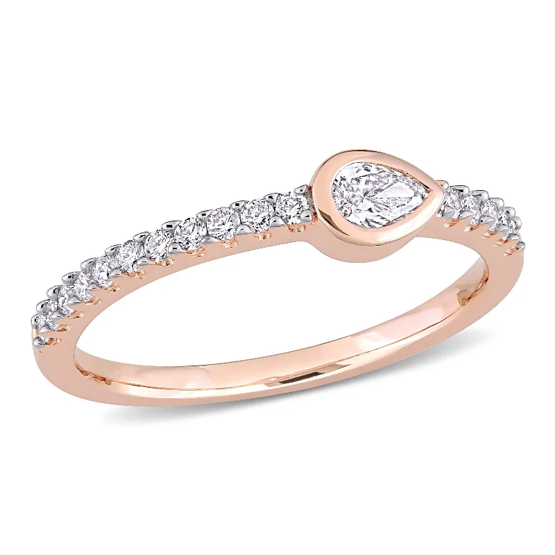 Miadora 14k Rose Gold 1/3ct TDW Pear and Round-cut Diamond Anniversary Wedding Band Ring