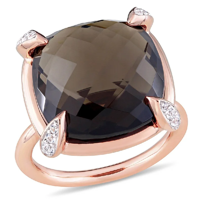 Miadora 14k Rose Gold Smokey Quartz and White Sapphire Cocktail Ring