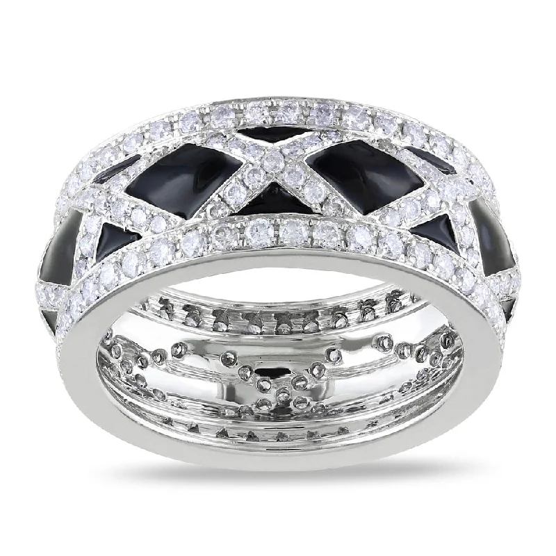 Miadora 14k White Gold 1 1/2ct TDW Black Enamel Diamond Fashion Ring