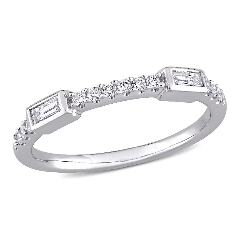 Miadora 14k White Gold 1/4ct TDW Baguette & Round-cut Diamond Anniversary Wedding Band Ring