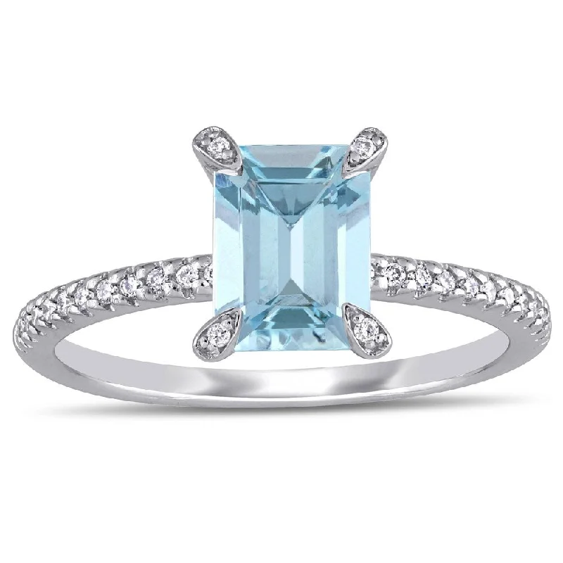 Miadora 14k White Gold Octagon-Cut Aquamarine and 1/10 CT TDW Diamond Engagement Ring