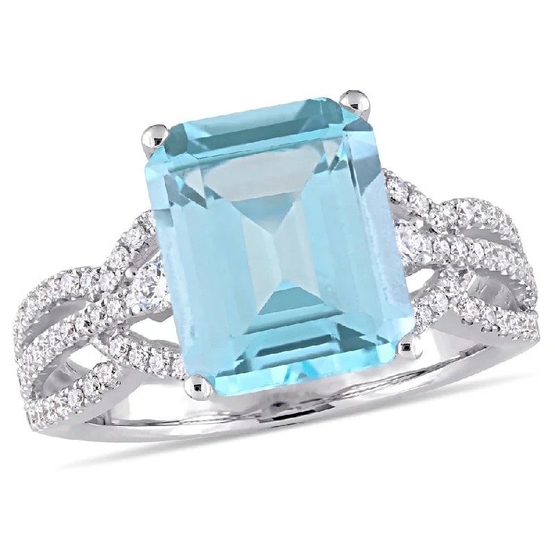 Miadora 14k White Gold Octagon-Cut Sky Blue Topaz & 1/2ct TDW Diamond Ring