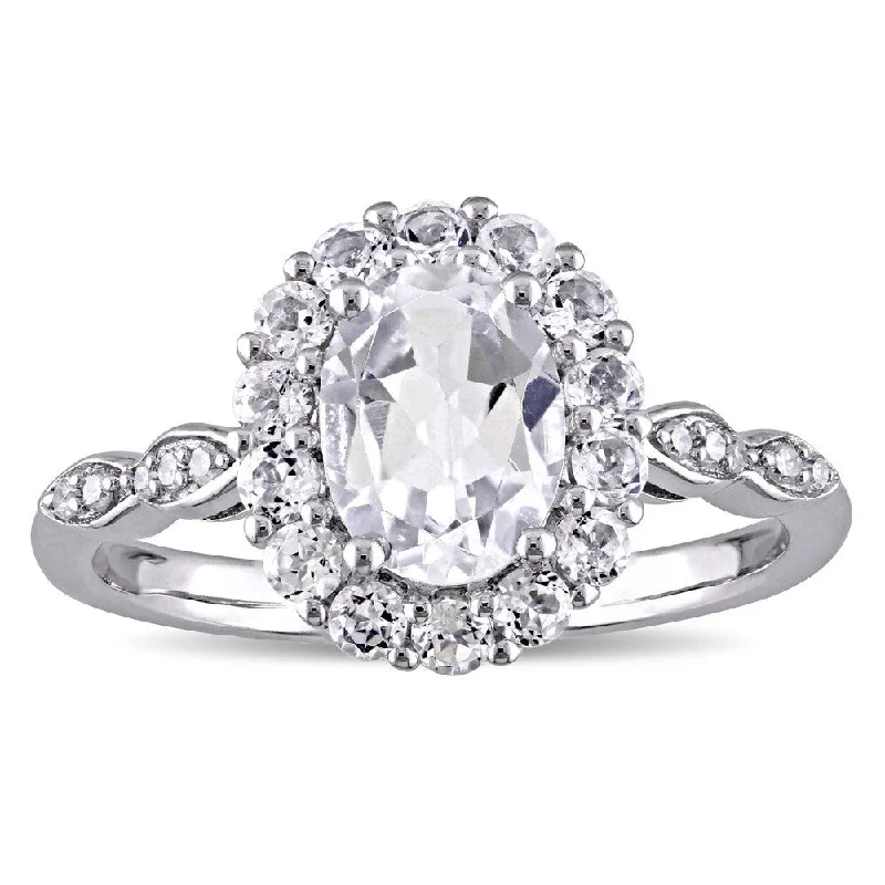 Miadora 14k White Gold Oval-cut White Topaz and Diamond Accent Halo Engagement Ring