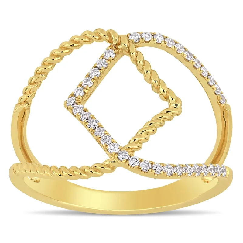 Miadora 14k Yellow Gold 1/6ct TDW Diamond Interlaced Twisted Crossover Ring