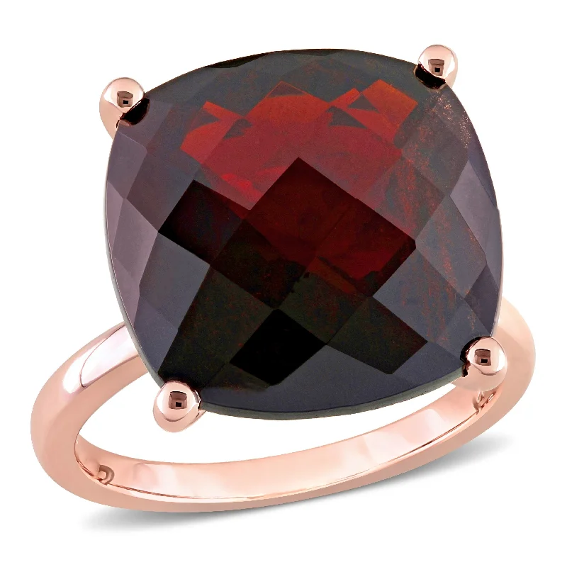 Miadora 15ct TGW Cushion Checkerboard Garnet Cocktail Ring in 14k Rose Gold